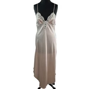 VINTAGE Blanche Pink Sleep Dress Lace Floral Spaghetti Strap Round Size Medium M